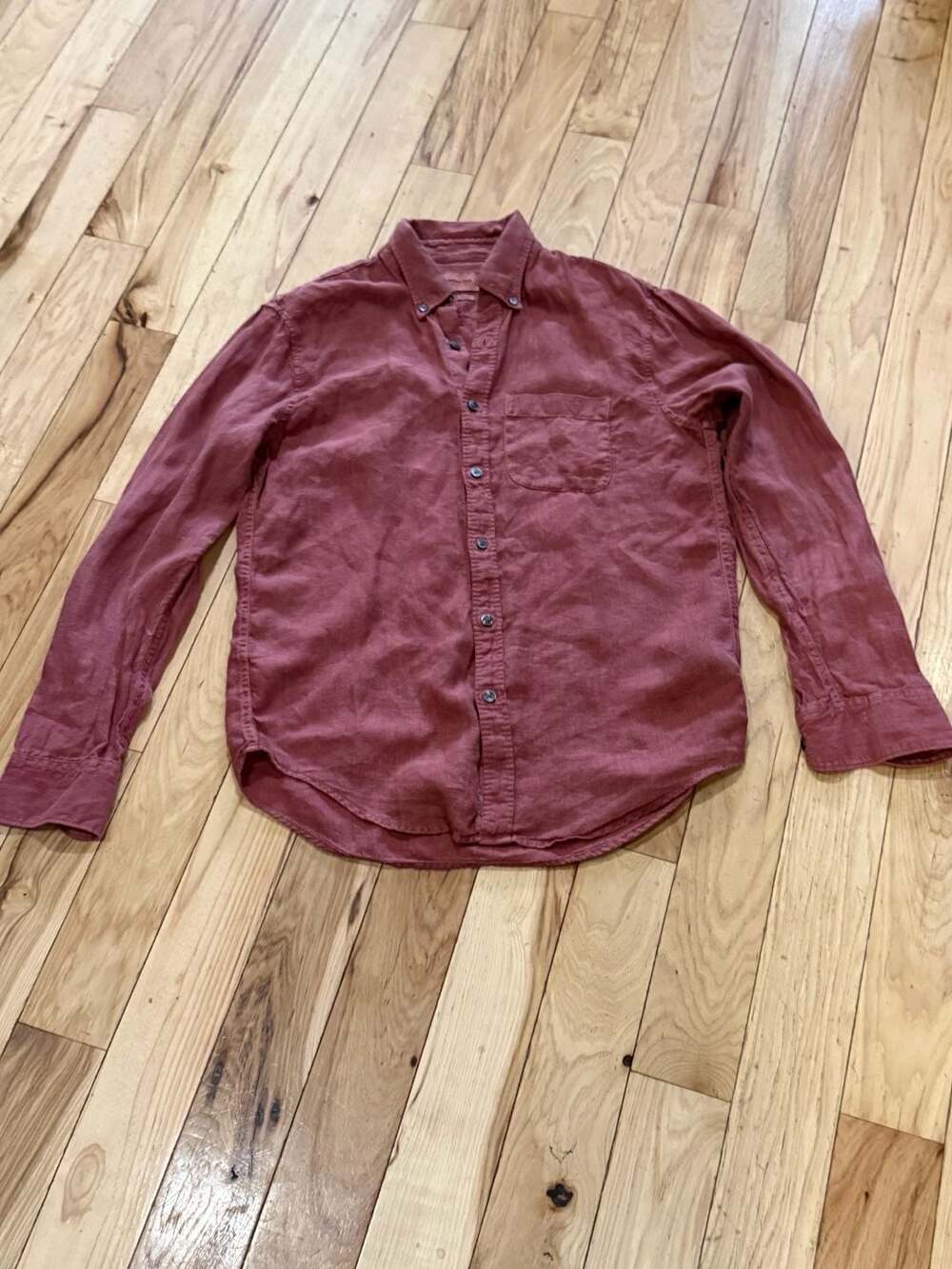 Abercrombie & Fitch Men's Long Sleeve Button-Down 100% Linen Shirt Maroon Size S